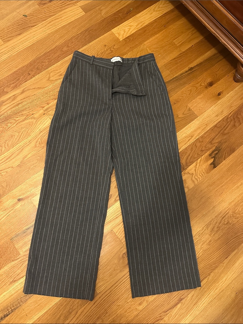 Abercrombie & Fitch Charcoal Pinstripe Wide-Leg Trousers